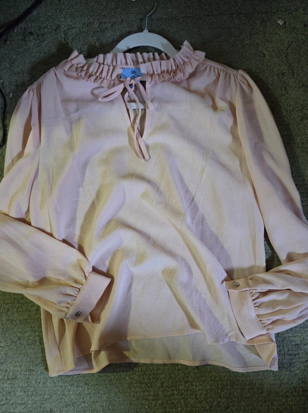 CeCe Pale Pink Ruffle Tie-Neck Blouse